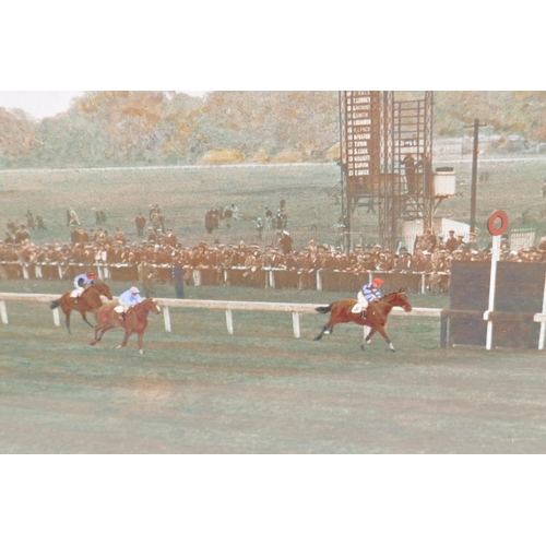 77 - A large hand coloured photograph of the autumn race meeting at Nottingham October 2nd 1933, showing ... 