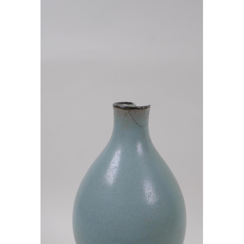 88 - A Chinese Ru ware style porcelain double gourd vase with an engraved character inscription to side, ... 