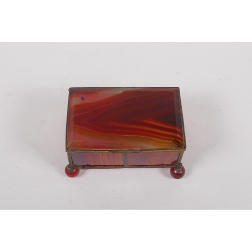 94 - A C19th German banded agate and ormolu trinket box, 13cm x 9cm, 7cm high