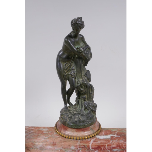 1 - A C19th French rouge marble and ormolu desk set decorated with a bronze figure of Venus, 41cm long x... 