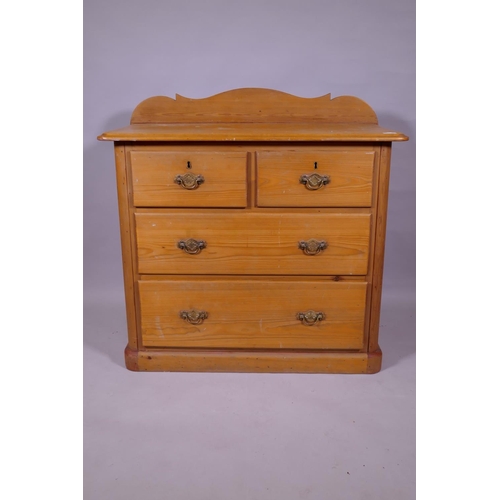 1154 - An Edwardian pine chest of two over two drawers, raised on a plinth base, 93 x 49 x 90cm