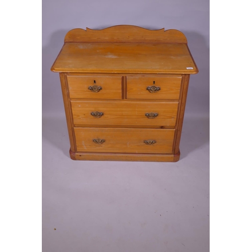 1154 - An Edwardian pine chest of two over two drawers, raised on a plinth base, 93 x 49 x 90cm