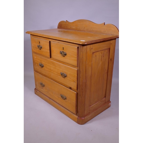 1154 - An Edwardian pine chest of two over two drawers, raised on a plinth base, 93 x 49 x 90cm