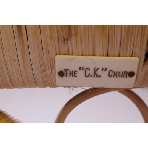 1160 - A vintage can conservatory chair, bears label the 'C.K' chair