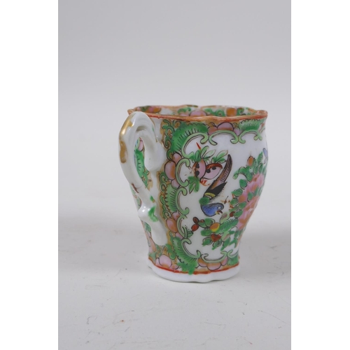 15 - A canton enamelled porcelain beaker with figural and floral decoration, 7cm high