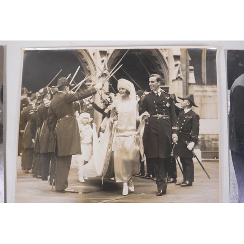 4 - Five photographs of royalty including the weddings of Queen Elizabeth II, and Lord Mountbatten, larg... 