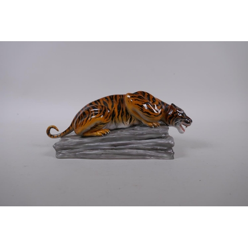 1 - A rare 1950s Paragon fine bone china figure of a crouching tiger, 24cm long