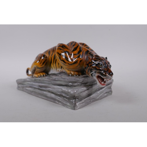 1 - A rare 1950s Paragon fine bone china figure of a crouching tiger, 24cm long