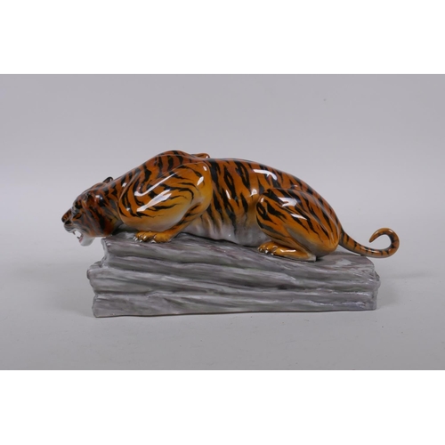 1 - A rare 1950s Paragon fine bone china figure of a crouching tiger, 24cm long