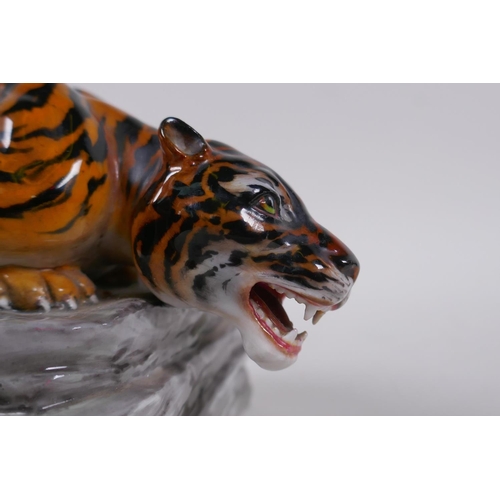 1 - A rare 1950s Paragon fine bone china figure of a crouching tiger, 24cm long