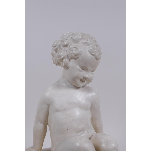 29 - Phoebe Stabler (1879-1955), a painted plaster figure of a child, 'Mischief', stamped to side, crack ... 