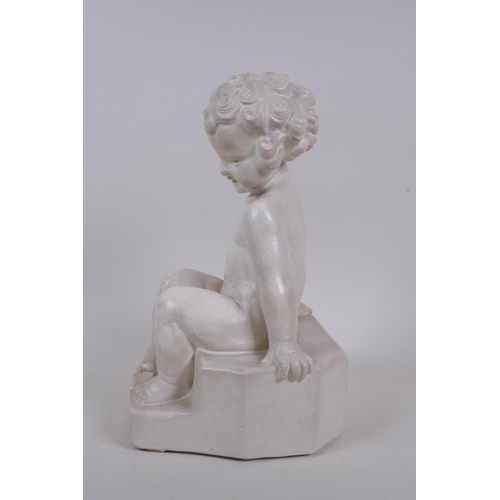 29 - Phoebe Stabler (1879-1955), a painted plaster figure of a child, 'Mischief', stamped to side, crack ... 