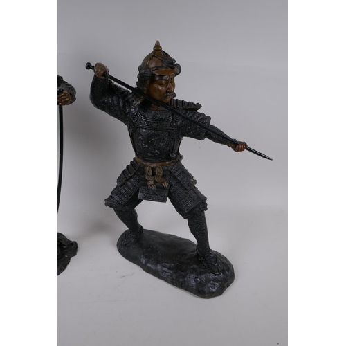 42 - A pair of painted cast bronze figures of Japanese Samurai warriors, 48cm high