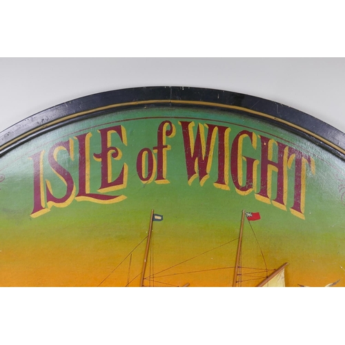 49 - A painted wood sign depicting a sailing/steam boat headed Isle of Wight, 78 x 79cm