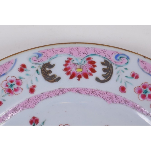 51 - A C19th Chinese famille rose porcelain cabinet plate with floral decoration, 23cm diameter