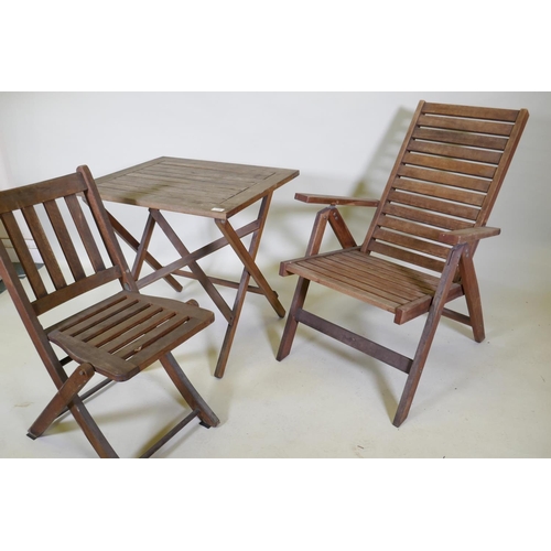 1149 - Teak garden table, deckchair and chair