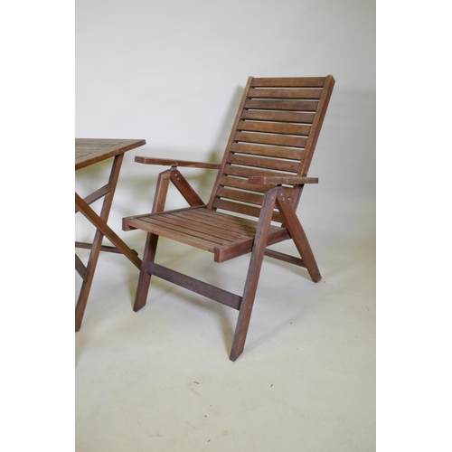 1149 - Teak garden table, deckchair and chair