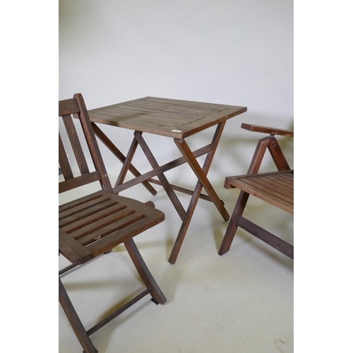 1149 - Teak garden table, deckchair and chair