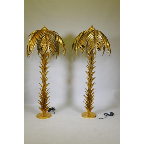 1151 - A pair of gilt metal floor lamps in the form of palm trees, 160cm high