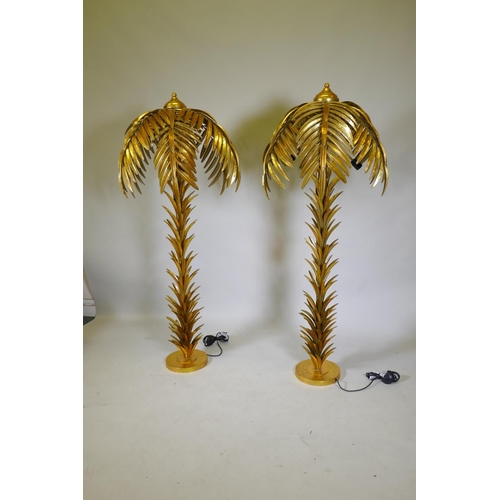 1151 - A pair of gilt metal floor lamps in the form of palm trees, 160cm high