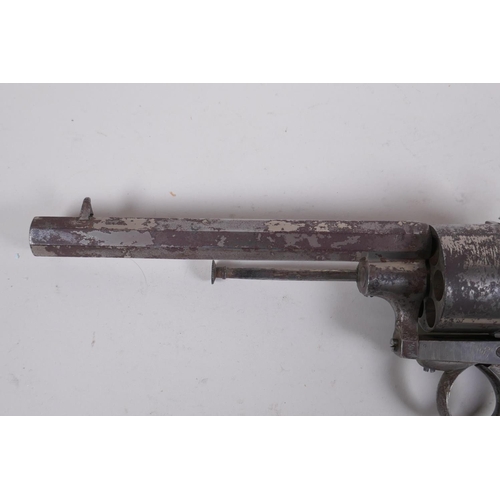 14 - An antique Belgian six shot 10mm pin-fire revolver, c.1860, Liege proof mark to the barrel