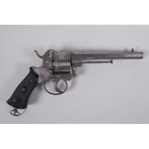 14 - An antique Belgian six shot 10mm pin-fire revolver, c.1860, Liege proof mark to the barrel