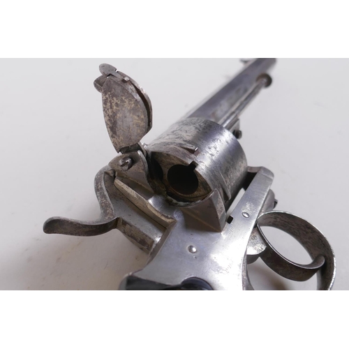 14 - An antique Belgian six shot 10mm pin-fire revolver, c.1860, Liege proof mark to the barrel