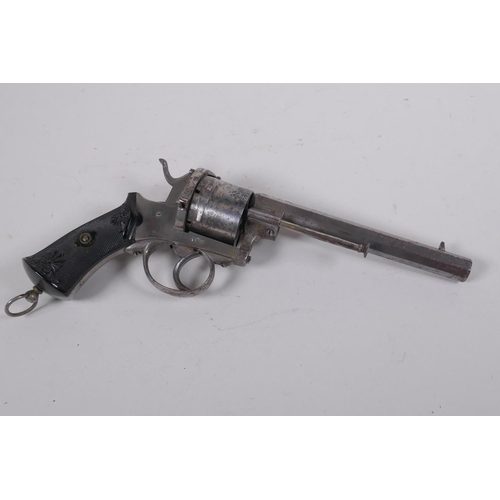 14 - An antique Belgian six shot 10mm pin-fire revolver, c.1860, Liege proof mark to the barrel