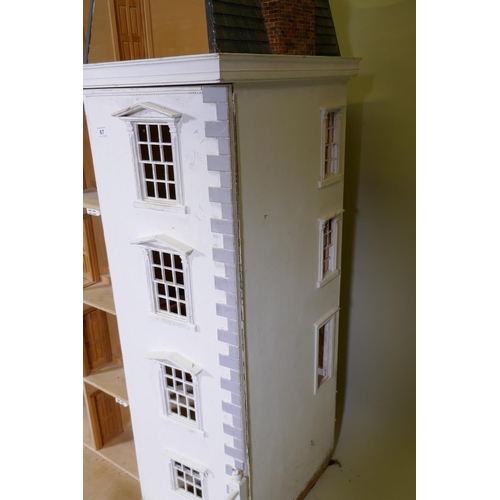 67 - A large Georgian town house dolls' house, requires finishing, 90 x 64cm, 126cm high