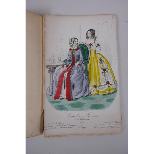 8 - A C19th French fashion catalogue with hand coloured plates, circa 1840, AF, 16 x 25cm