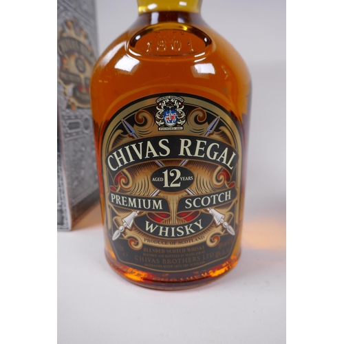 87 - A bottle of 12 year old Chivas Regal Premium Scotch Whisky, 1 litre, and a bottle of Bell's Old Scot... 