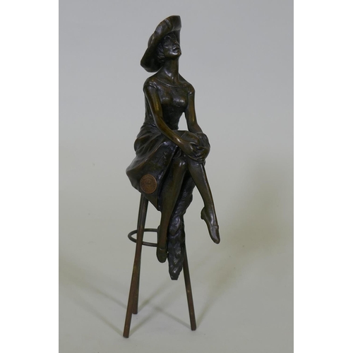 92 - After Chiparus, bronze figure of a seated woman in a hat, inscribed D.H. Chiparus and with a Paris f... 