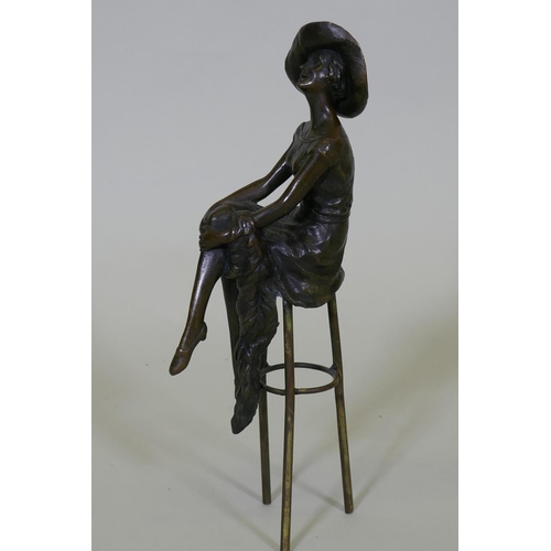 92 - After Chiparus, bronze figure of a seated woman in a hat, inscribed D.H. Chiparus and with a Paris f... 