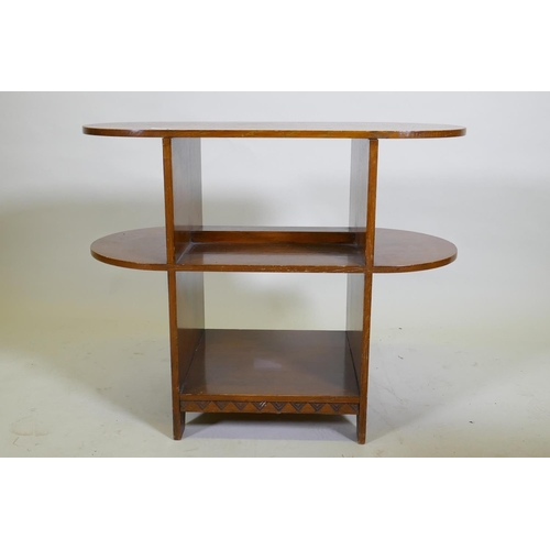 1042 - An Art Deco oak open bookcase/display table in the manner of Heals, 77 x 38 x 60cm