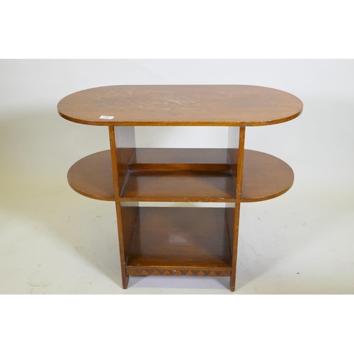 1042 - An Art Deco oak open bookcase/display table in the manner of Heals, 77 x 38 x 60cm