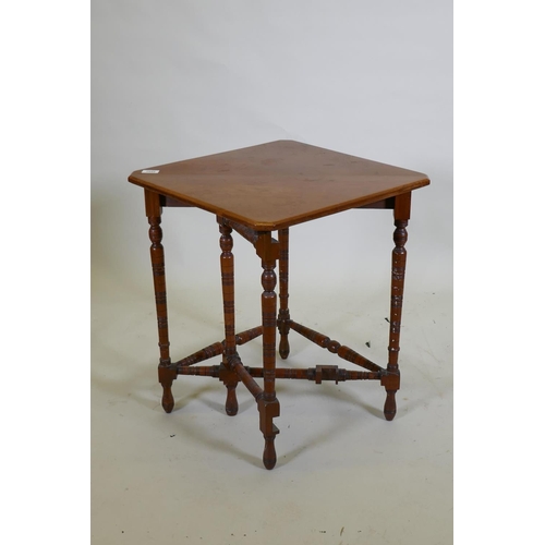 1045 - A Victorian walnut corner occasional table with drop leaf, 69 x 37 x 65cm