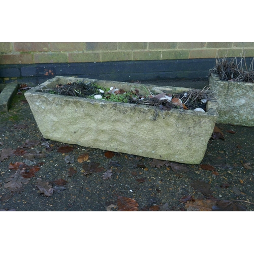 1058 - Three concrete garden planters, 76 x 28, 23cm high