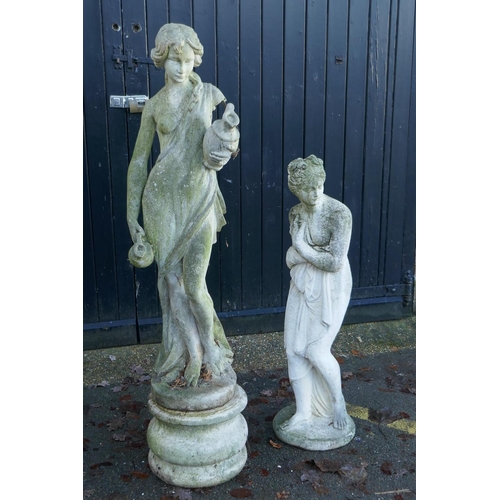 1065 - A concrete garden statue of Venus, and another similar on stand, AF, largest 157cm high