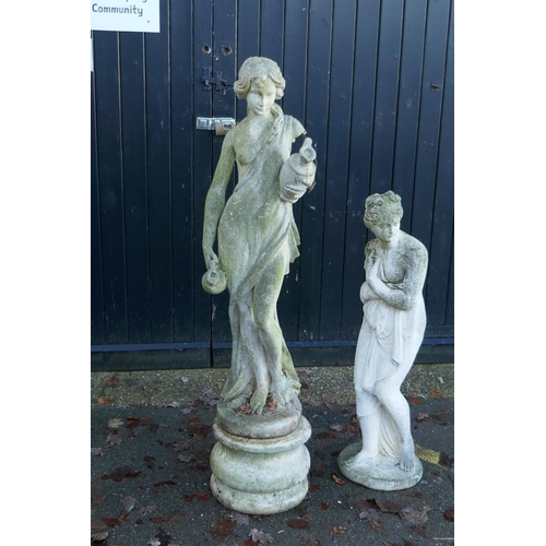 1065 - A concrete garden statue of Venus, and another similar on stand, AF, largest 157cm high