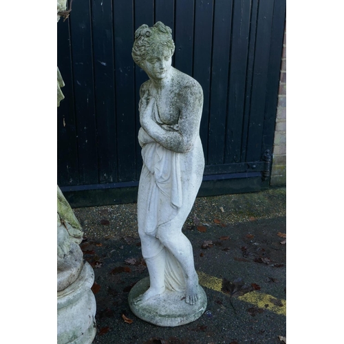 1065 - A concrete garden statue of Venus, and another similar on stand, AF, largest 157cm high