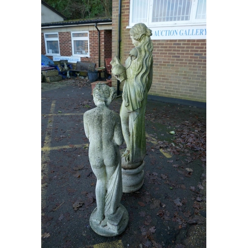 1065 - A concrete garden statue of Venus, and another similar on stand, AF, largest 157cm high