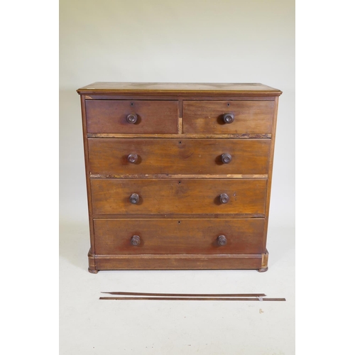 1066 - A Victorian mahogany chest with two over three cushion drawers, 107 x 52cm, 106cm high