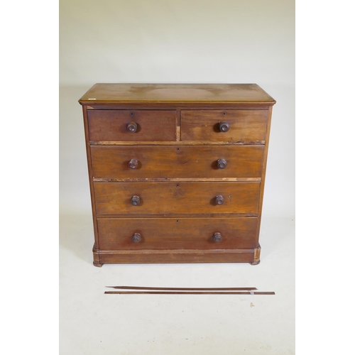 1066 - A Victorian mahogany chest with two over three cushion drawers, 107 x 52cm, 106cm high