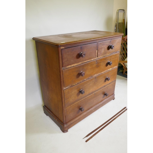 1066 - A Victorian mahogany chest with two over three cushion drawers, 107 x 52cm, 106cm high