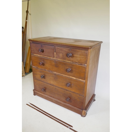 1066 - A Victorian mahogany chest with two over three cushion drawers, 107 x 52cm, 106cm high