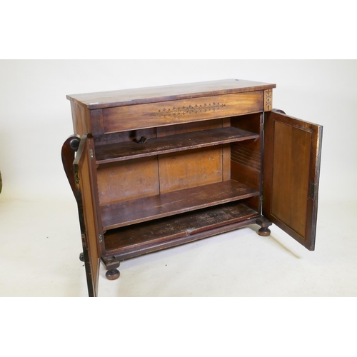 1069 - A Regency mahogany chiffonier with ebony inlaid decoration, single frieze drawer over two antique mi... 