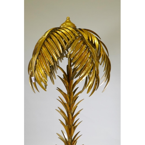 1084 - Gilt metal floor lamp in the form of a palm tree, 158cm high