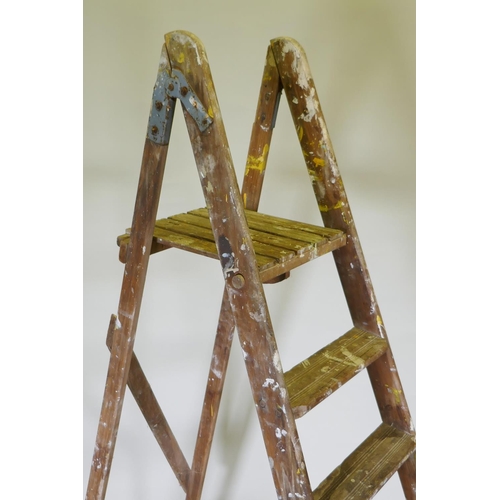 1105 - A vintage pine decorators's step ladder, 200cm long