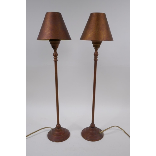 115 - A pair of brass table lamps with shades, 50cm high