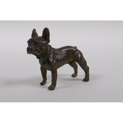 132 - A miniature cast bronze French bulldog, 7cm long